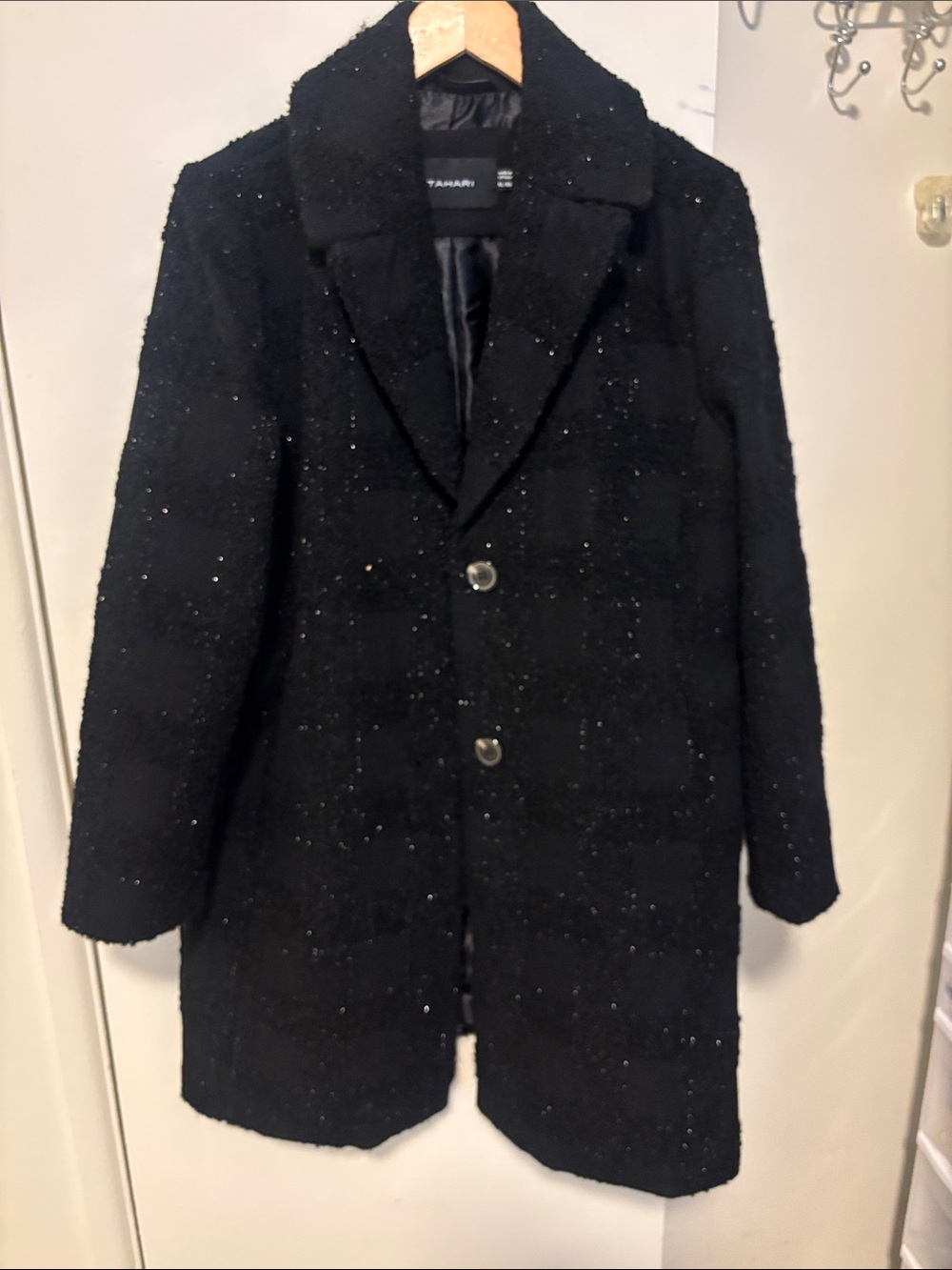 Tahari Black Women's Pea Coat with Subtle Sparkle - Picture 2 of 7